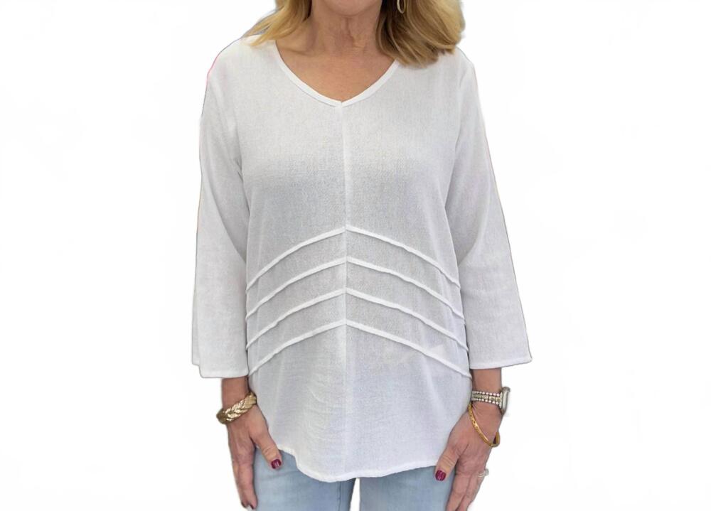 NEW TOOFAN pintuck detail top in white
